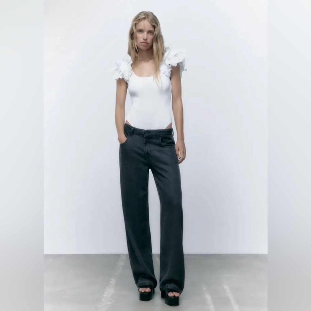Zara White Ruffled Rib Bodysuit - Picture 10 of 16